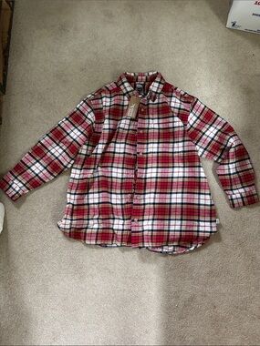 Eddie Bauer Red, White and Black Plaid Button-Up Shirt